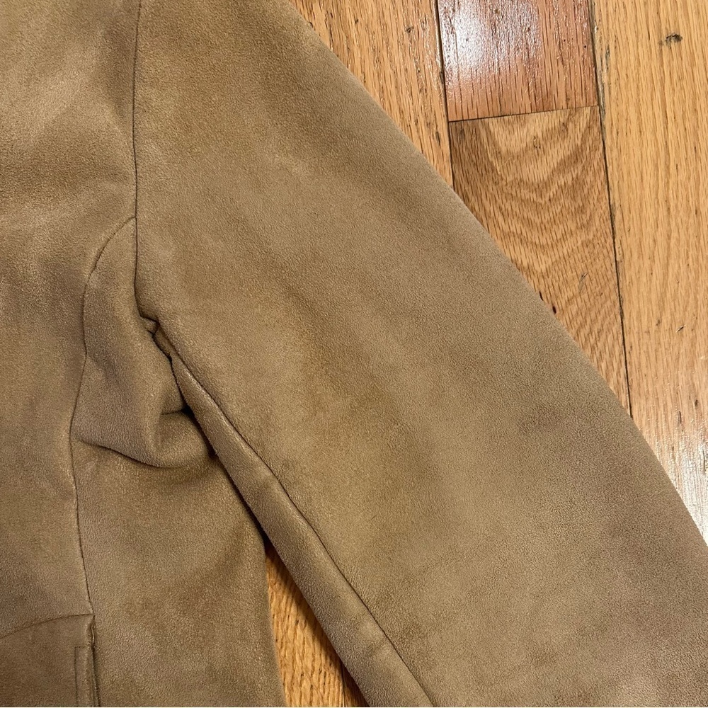 VTG Mulberry Street Coat Jacket S Faux Suede Soft Fur Lined Zip Hooded Camel - Picture 8 of 9